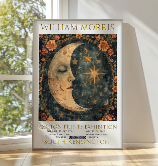 William Morris Canvas, William Morris Exhibition Poster, William Morris Print, Textile Canvas, Floral Wall Art, Moon & Stars Canvas Wall Art