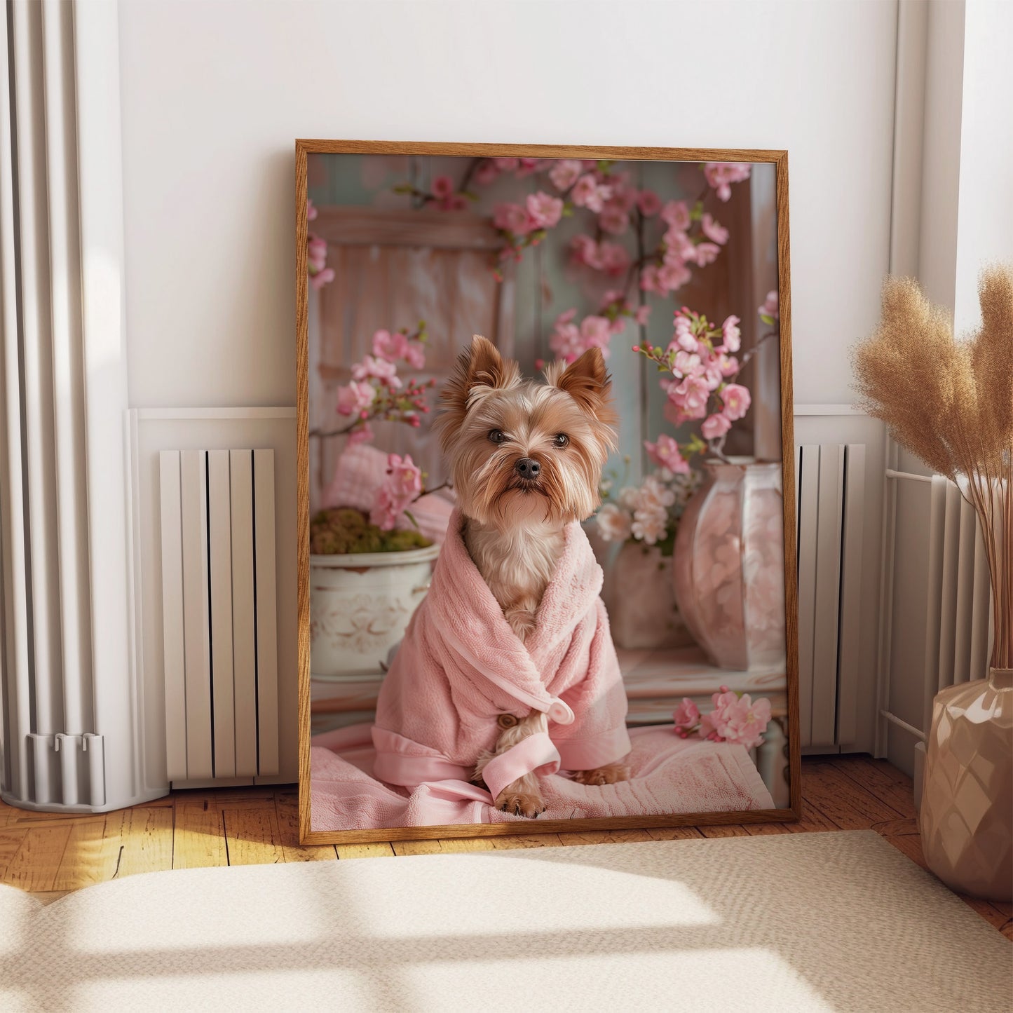 Yorkshire Terrier in a Bathrobe Shabby Chic WALL ART PRINT Poster Bathroom Décor