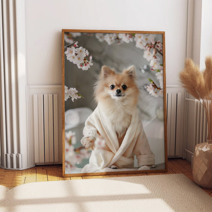 Pomeranian in a Bathrobe Shabby Chic WALL ART PRINT Poster Bathroom Wall Décor