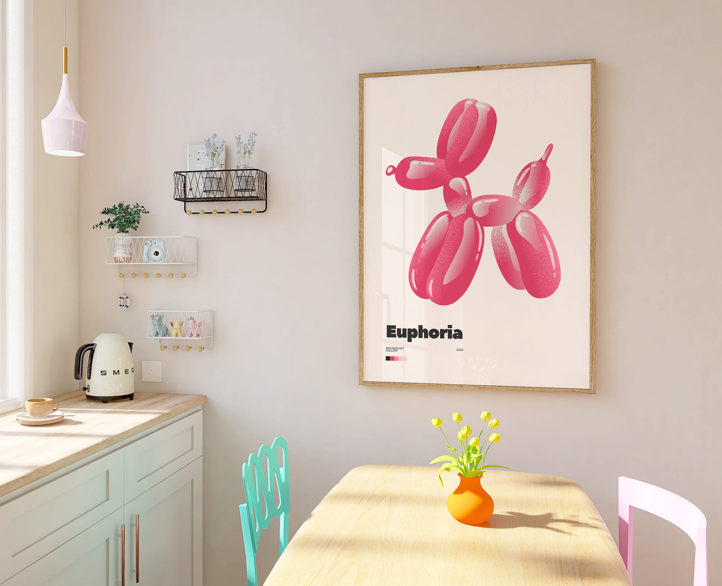 Pink Balloon Dog Print - Maximalist Wall Art - Euphoria Decor - Teens Bedroom Print - Trendy Decor - Maximalist Poster - Eclectic Print