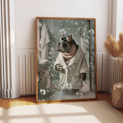 Hippo in a Bathrobe Shabby Chic WALL ART PRINT Poster Funny Kids Bathroom Décor