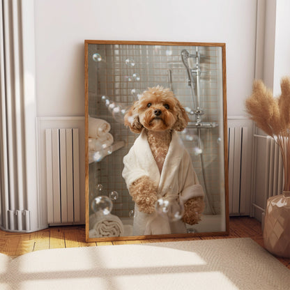 Cockapoo in a Bathrobe Shabby Chic WALL ART PRINT Poster Funny Bathroom Décor