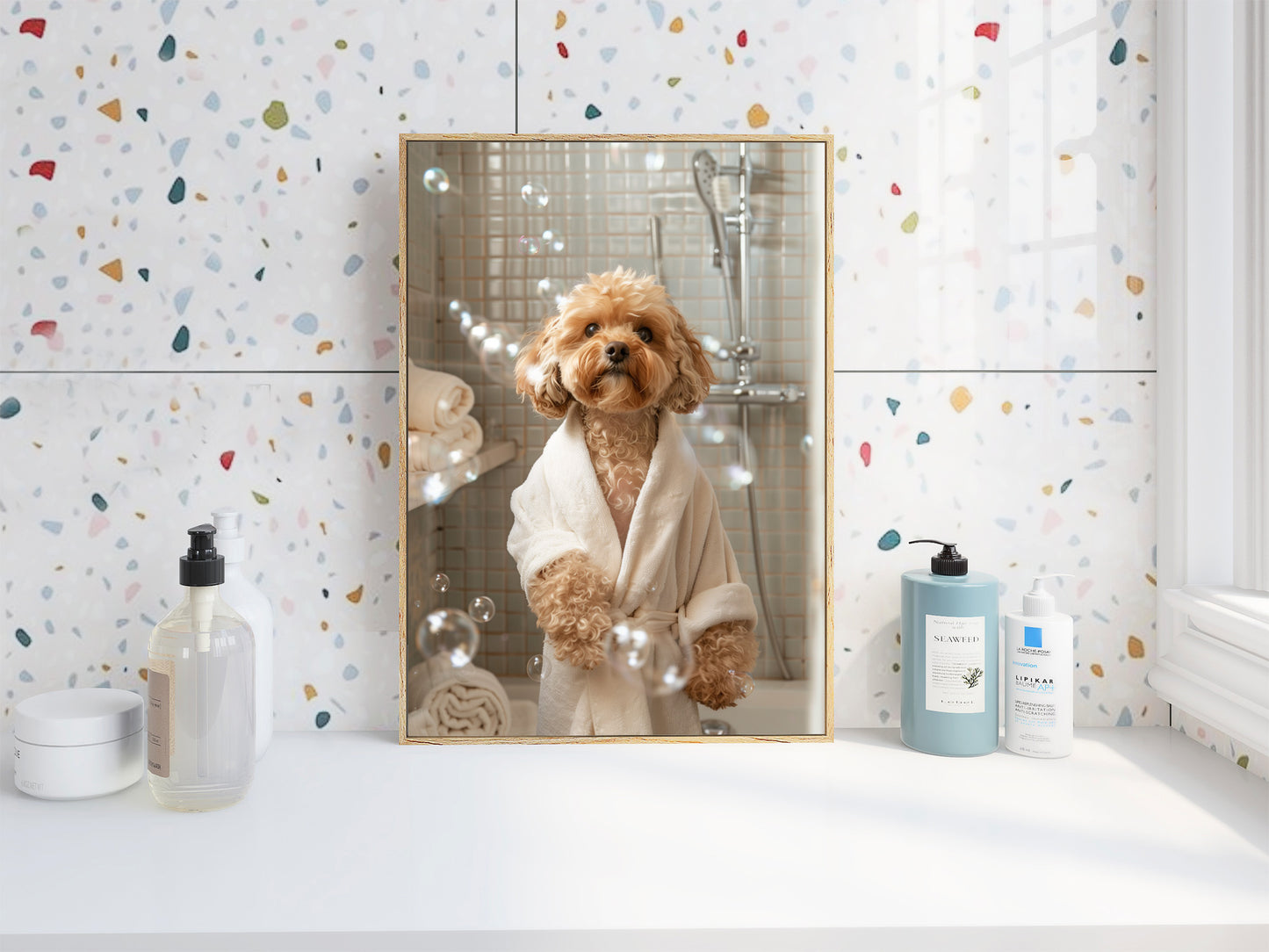 Cockapoo in a Bathrobe Shabby Chic WALL ART PRINT Poster Funny Bathroom Décor