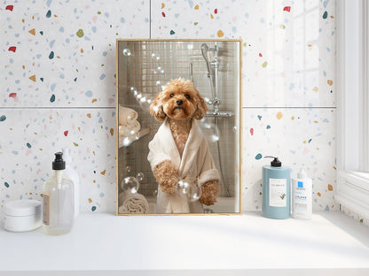 Cockapoo in a Bathrobe Shabby Chic WALL ART PRINT Poster Funny Bathroom Décor