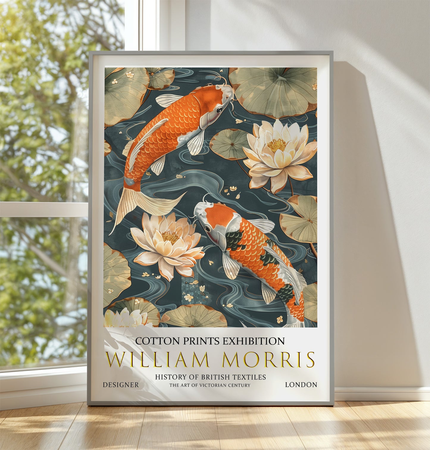 WILLIAM MORRIS KOI FISH FLORAL VINTAGE TEXTILES EXHIBITION POSTER ART PRINT