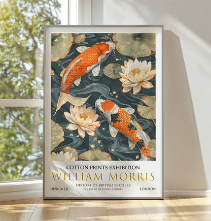 WILLIAM MORRIS KOI FISH FLORAL VINTAGE TEXTILES EXHIBITION POSTER ART PRINT