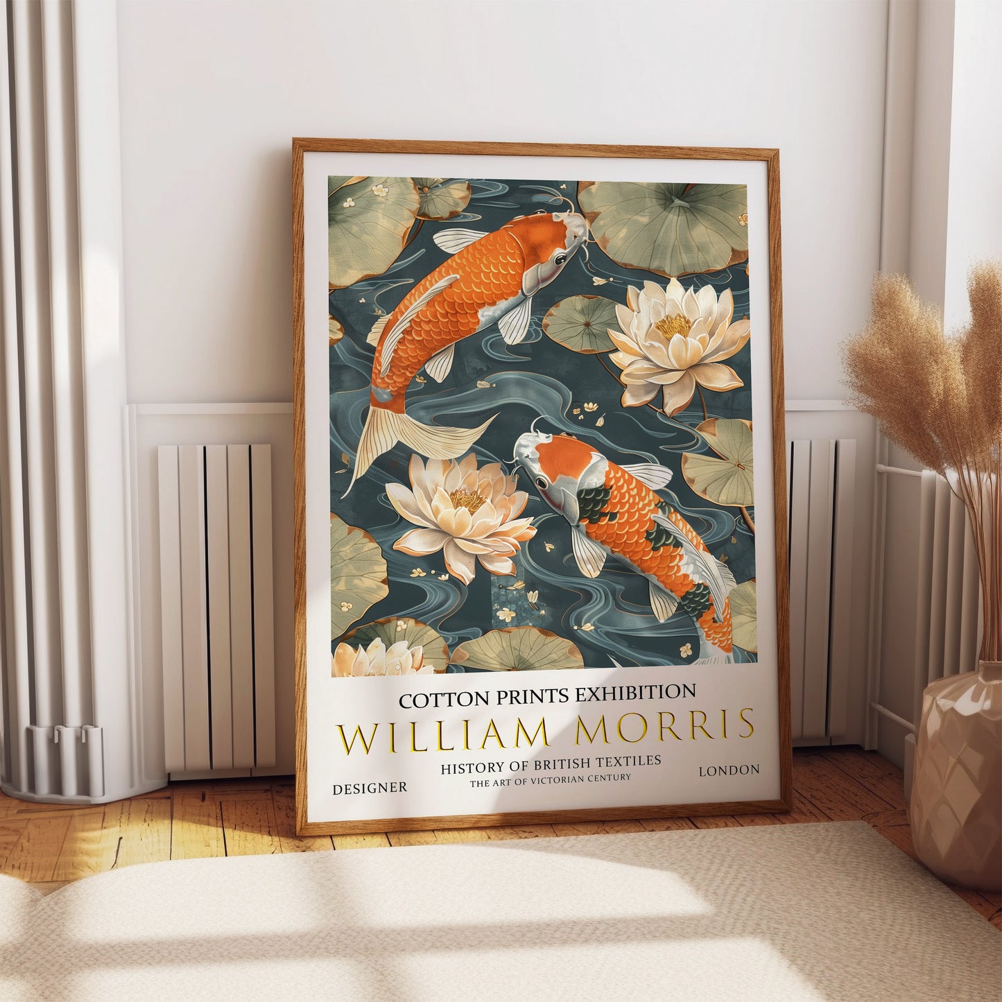 WILLIAM MORRIS KOI FISH FLORAL VINTAGE TEXTILES EXHIBITION POSTER ART PRINT