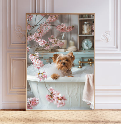 Yorkshire Terrier in a Bathtub WALL ART PRINT Poster Shabby Chic Bathroom Décor