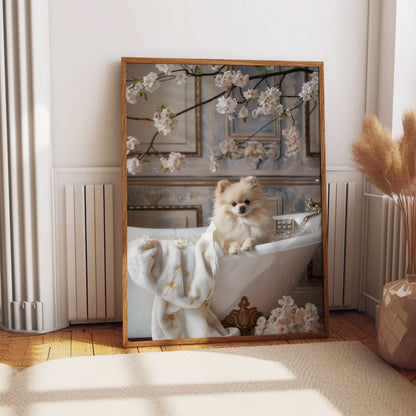 Pomeranian in a Bathtub Shabby Chic WALL ART PRINT Poster Bathroom Wall Décor