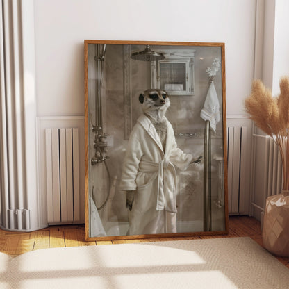 Meerkat in a Bathrobe Shabby Chic WALL ART PRINT Poster Funny Bathroom Décor