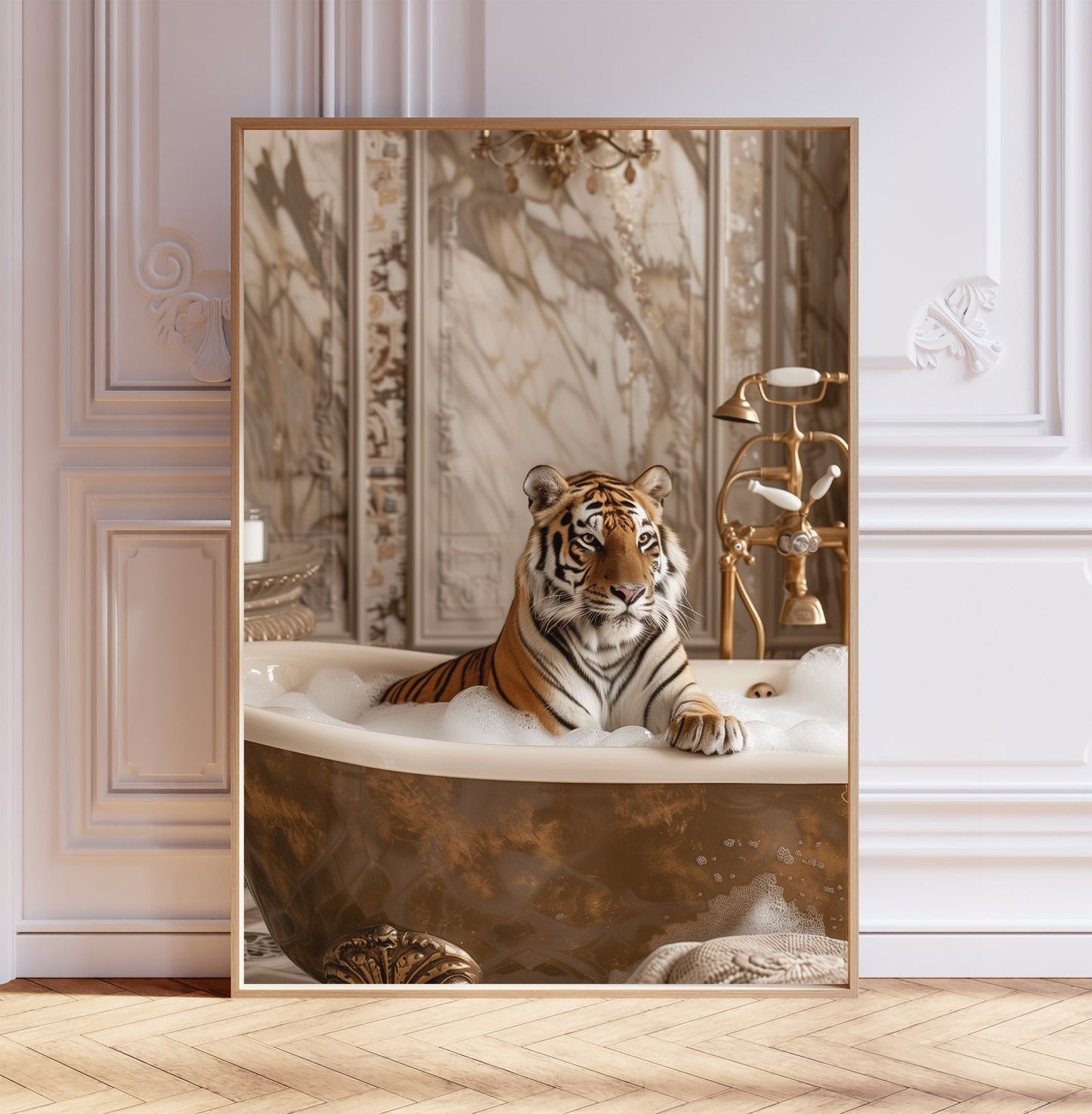 Tiger Having a Bath Shabby Chic ART PRINT Poster Funny Bathroom Décor