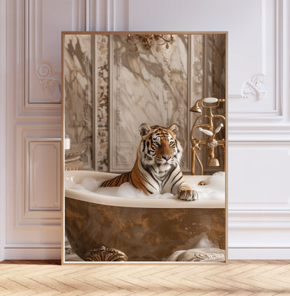 Tiger Having a Bath Shabby Chic ART PRINT Poster Funny Bathroom Décor