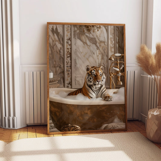 Tiger Having a Bath Shabby Chic ART PRINT Poster Funny Bathroom Décor