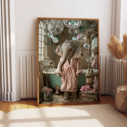 Elephant in a Bathrobe Shabby Chic WALL ART PRINT Poster Funny Bathroom Décor