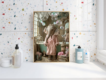 Elephant in a Bathrobe Shabby Chic WALL ART PRINT Poster Funny Bathroom Décor