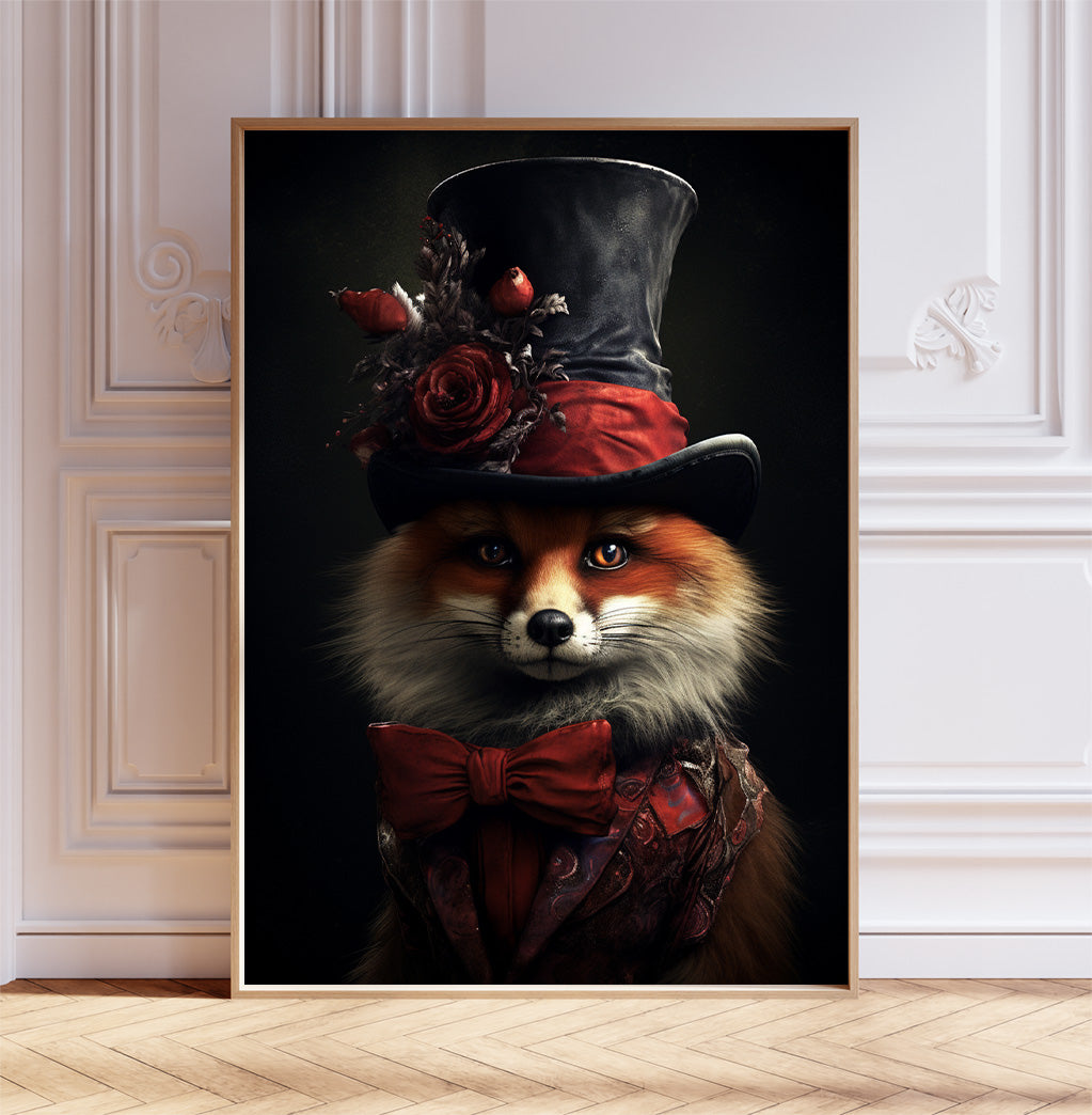 Indulge in the sophistication of Gothic Fox Poster. This dark academia wall art features a stunning fox print that adds a touch of glamour to your home décor. Perfect for lovers of Victorian and cottagecore styles, this goth décor makes a unique gift option. Available in A1, A2, A3, and A4 sizes.