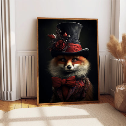 Gothic Fox Poster, Dark Academia Wall Art, Fox Print, Gothic Home Décor, Victorian Fox, Cottagecore Poster, Goth Décor, Gift, A1,A2,A3,A4