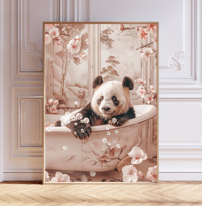 Panda in a Bathtub Floral Shabby Chic ART PRINT Poster Funny Bathroom Décor