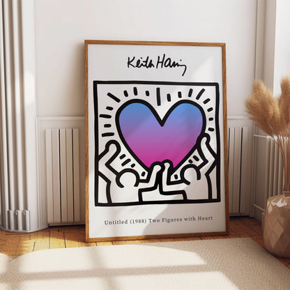 Keith Haring Poster, Love Heart Print, Ombre Pink Exhibition Print, A2/A3/A4/A5