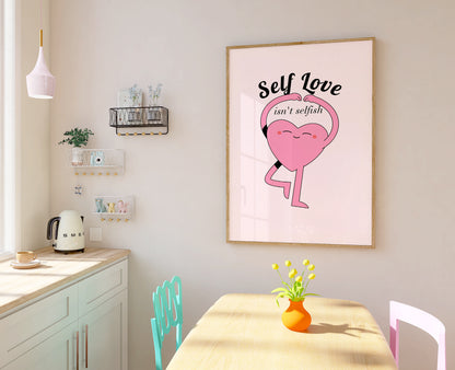 Self Love Print - Maximalist Wall Art - Pink Decor - Teens Bedroom Print - Maximalist Poster - Eclectic Print - Love Heart Print
