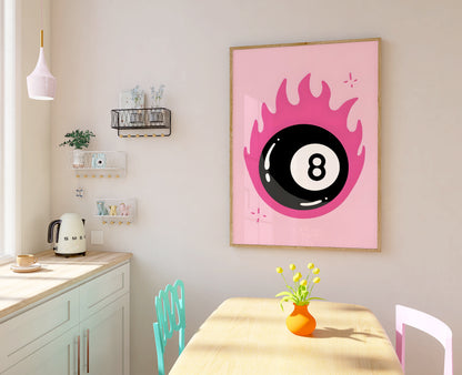 Magic 8 Ball Print - Maximalist Wall Art - Pink Decor - Teens Bedroom Print - Maximalist Poster - Eclectic Print - Trendy 8 Ball Poster