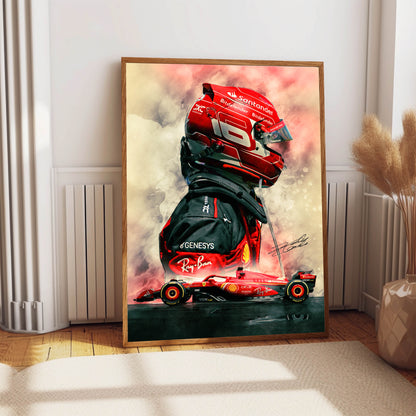 Charles Leclerc 2024 Ferrari SF24 F1 Car & Helmet Poster Print, Signed Reproduction, Formula One Wall Art