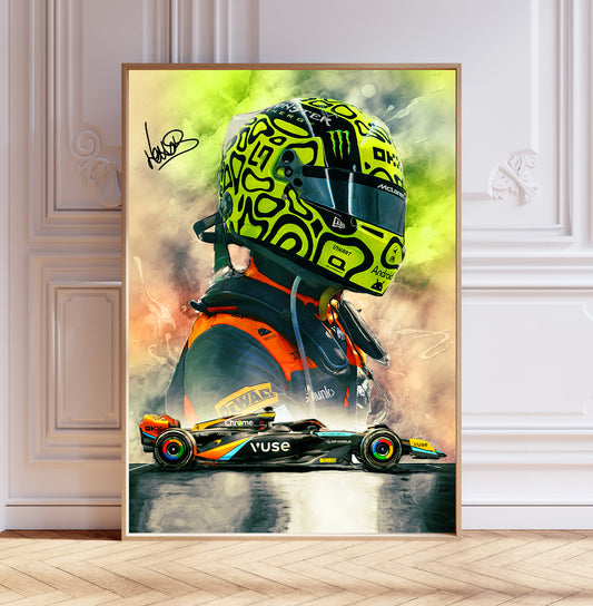 Lando Norris 2024 MCL38 F1 Car & Helmet Poster Print, Signed Reproduction, Formula One Wall Art