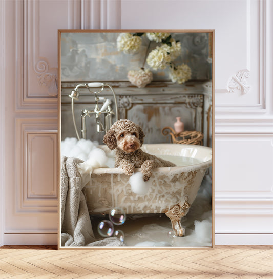 Lagotto Romagnolo Having a Bath Shabby Chic ART PRINT Poster Funny Bathroom Décor