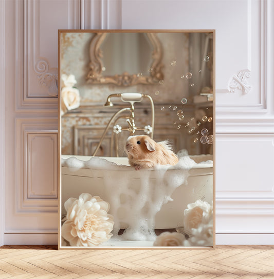 Guinea Pig Having a Bath Shabby Chic ART PRINT Poster Funny Bathroom Décor