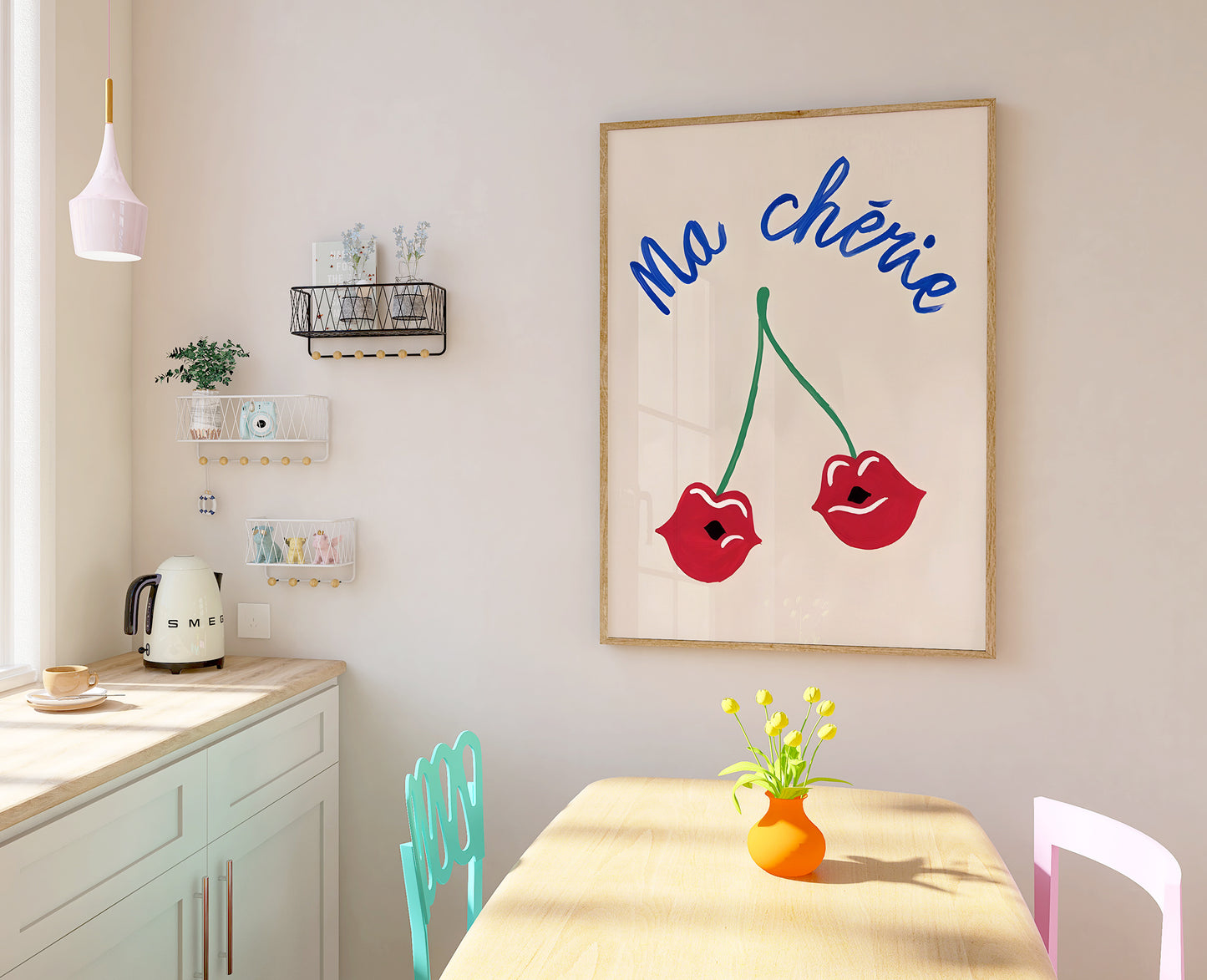 Cute Print - Maximalist Wall Art - Pink Decor - Teens Bedroom Print - Maximalist Poster - Eclectic Print - Cherry Lips Print - Quote Art