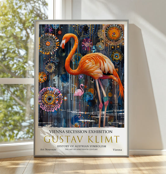 Gustav Klimt Flamingo Print, Gustav Klimt Exhibition Poster, Gustav Klimt Poster, Vintage Poster, Flower Artwork, Vintage Wall Art,