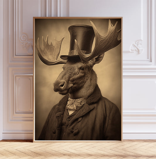Victorian Moose Art Print, Dark Academia Poster, Moose Poster, Vintage Wall Décor, Victorian Animal Art, Gift Idea, A1,A2,A3,A4
