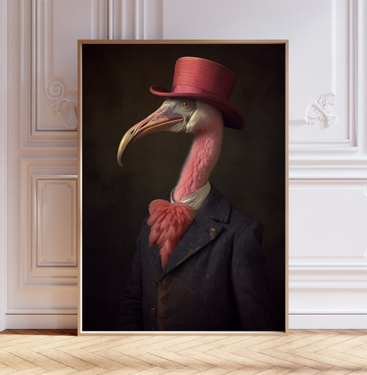 Victorian Flamingo Art Print, Dark Academia Poster, Flamingo Poster, Gothic Wall Décor, Victorian Animal Art, Gift Idea, A1,A2,A3,A4,A5