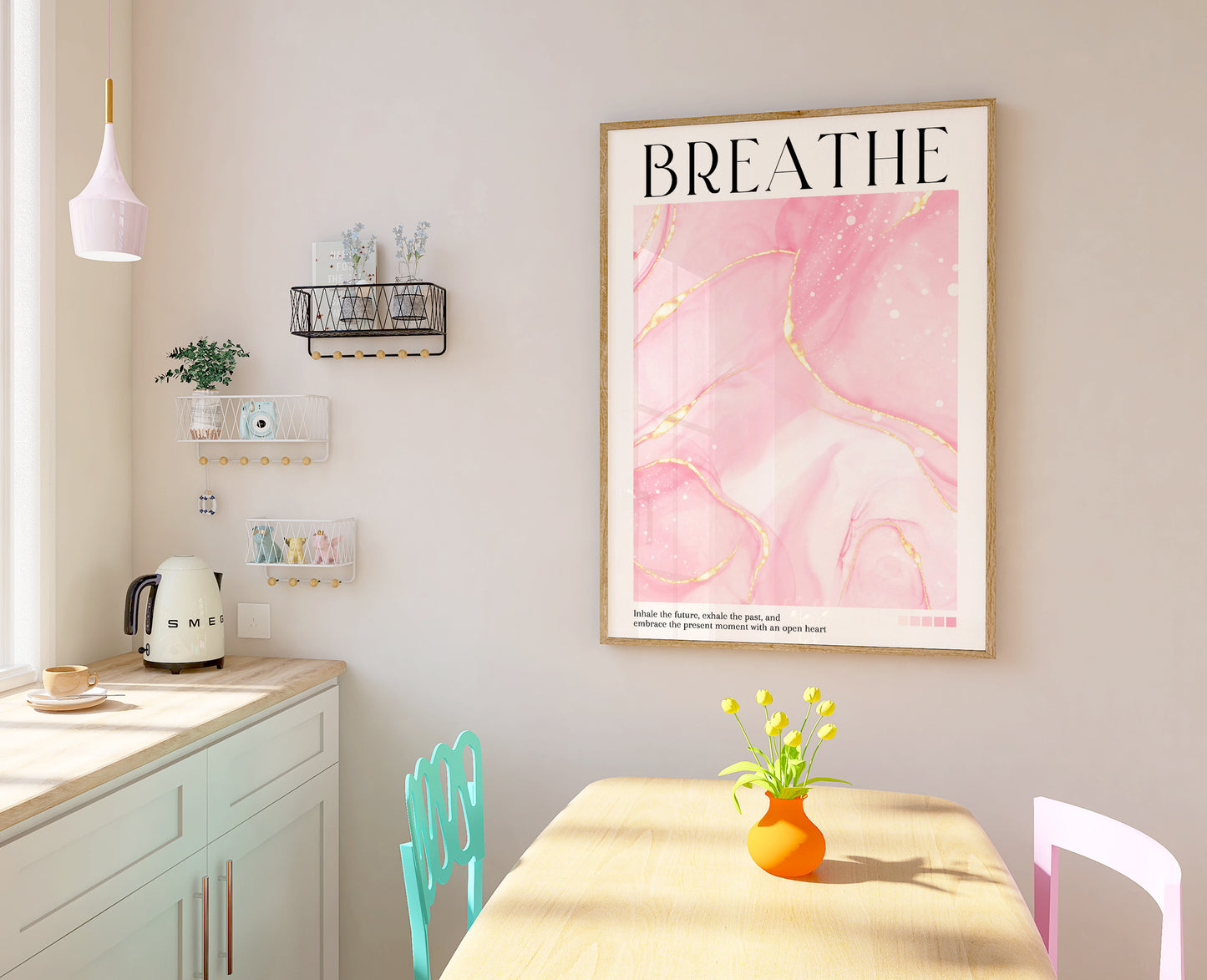 Breathe Aura Print - Energy Print - Aura Poster - Spiritual - Angel Number Wall Art - Femininty Poster - Girls Bedroom - Pastel Pink Decor