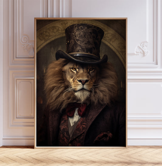 Victorian Lion Art Print, Dark Academia Wall Art, Lion Poster, Gothic Art, Victorian Poster, Cottagecore Home Décor, Gift Idea, A1,A2,A3,A4,A5