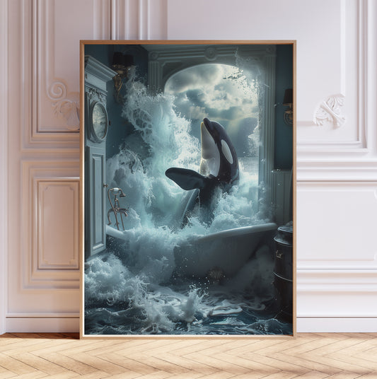 The Great Wave Killer Whale Print, Bathtub Art, Bathroom Wall Decor, Crashing Ocean Waves, Orca Breaching out a Bathtub, Art Poster Print