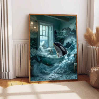 The Great Wave Killer Whale Print, Bathtub Art, Bathroom Wall Décor, Crashing Ocean Waves, Marine Life, Orca in a Bathtub, Art Poster Print