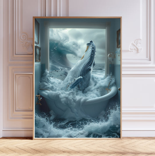 The Great Wave Humpback Whale Print, Bathtub Art, Bathroom Wall Decor, Crashing Ocean Waves, Whale Breaching out a Bathtub, Art Poster Print