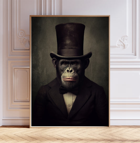 Gothic Monkey Chimpanzee Art Print, Gothic Art, Chimpanzee Poster, Vintage Décor, Dark Academia Wall Art, Gothic, Gift Idea, A1,A2,A3,A4,A5