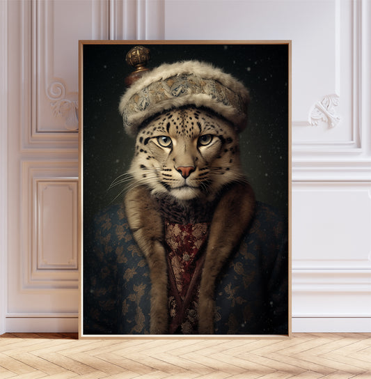 Gothic Snow Leopard Wall Art Print, Gothic Art, Snow leopard Poster, Décor, Dark Academia Wall Art, Gothic Print, Gift Idea, A1,A2,A3,A4,A5