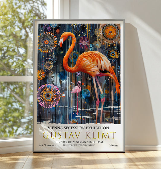 Gustav Klimt Flamingo Print, Gustav Klimt Exhibition Poster, Gustav Klimt Poster, Vintage Poster, Flower Artwork, Vintage Wall Art,