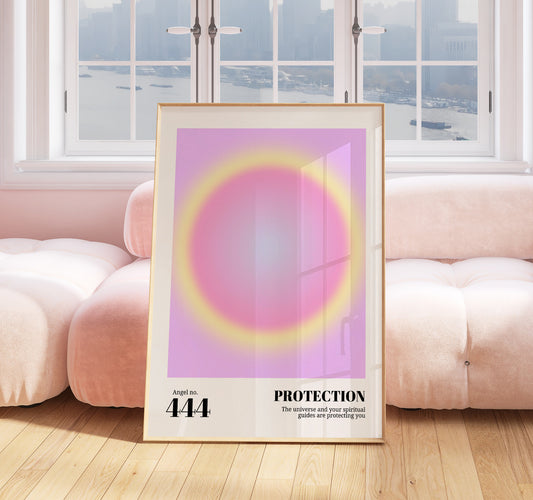 Angel Number Print - 444 Protection Print - Aura Poster - Angel Number Wall Art - Femininity Poster - Girls Bedroom - Pastel Print