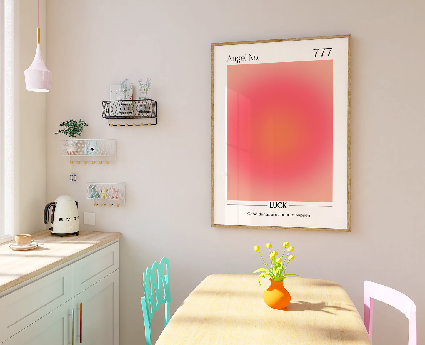 Angel Number Print - 777 Luck Print - Aura Poster - Angel Number Wall Art - Femininity Poster - Girls Bedroom - Pastel Print