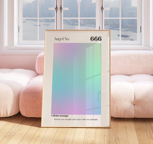 Angel Number Print - 666 Print - Aura Poster - Spiritual - Angel Number Wall Art - Girls Bedroom - 666 Angel Number - Pastel Print