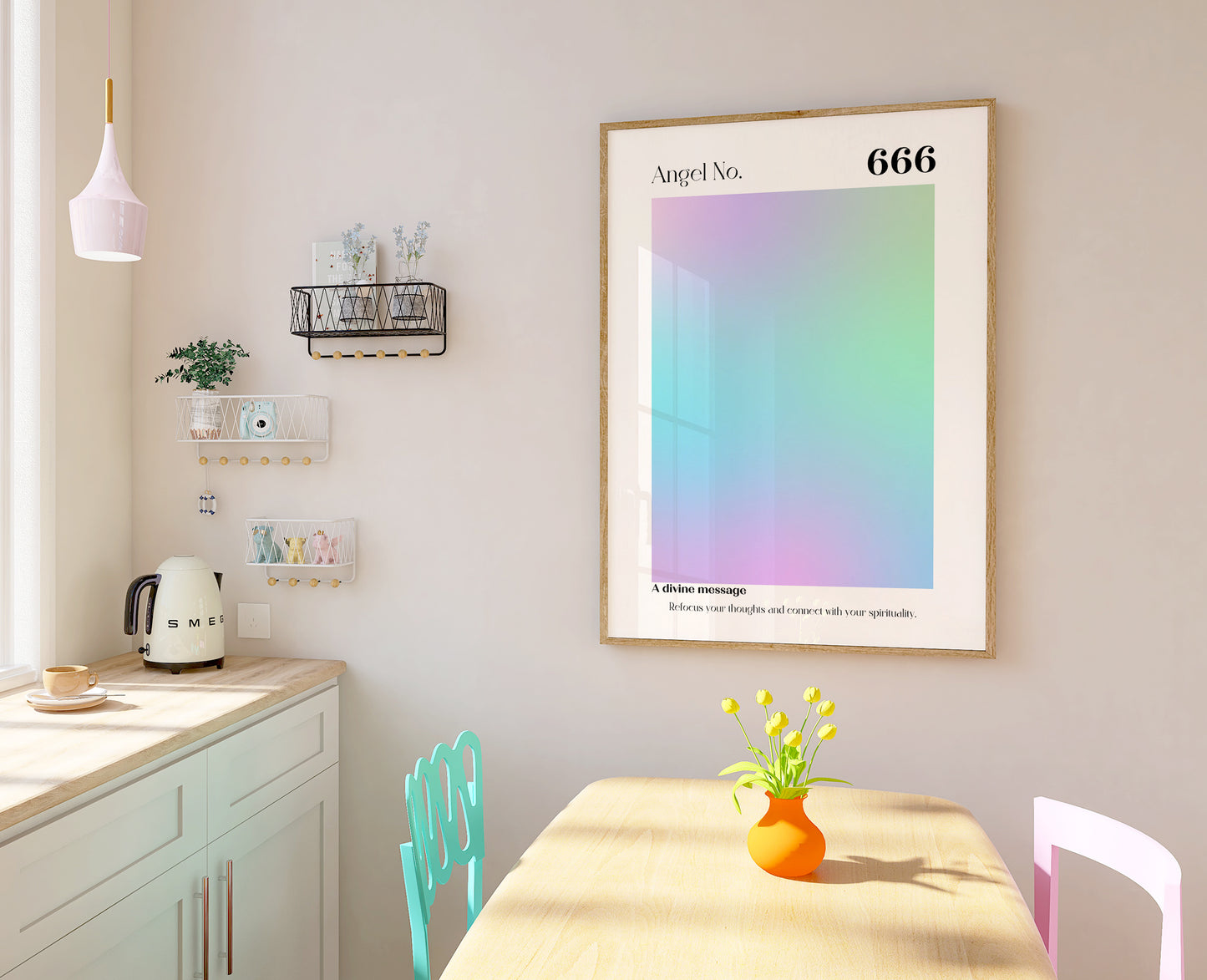 Angel Number Print - 666 Print - Aura Poster - Spiritual - Angel Number Wall Art - Girls Bedroom - 666 Angel Number - Pastel Print