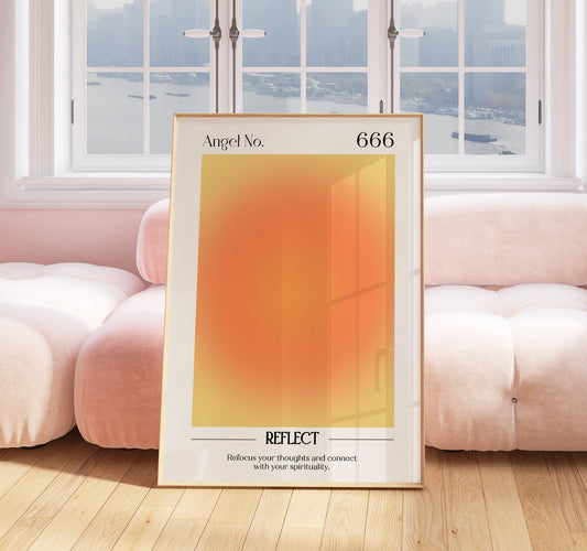 666 Angel Number Print - Reflect Poster - Spiritual - Angel Number Wall Art - Girls Bedroom - 666 Angel Number - Aura Orange Print