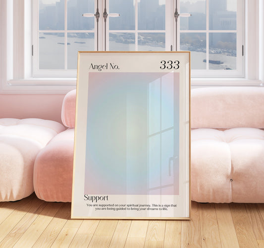 Angel Number Print - 333 Angel Poster - Spiritual - Angel Number Wall Art - Girls Bedroom - 333 Angel Number - Aura Pastel Print