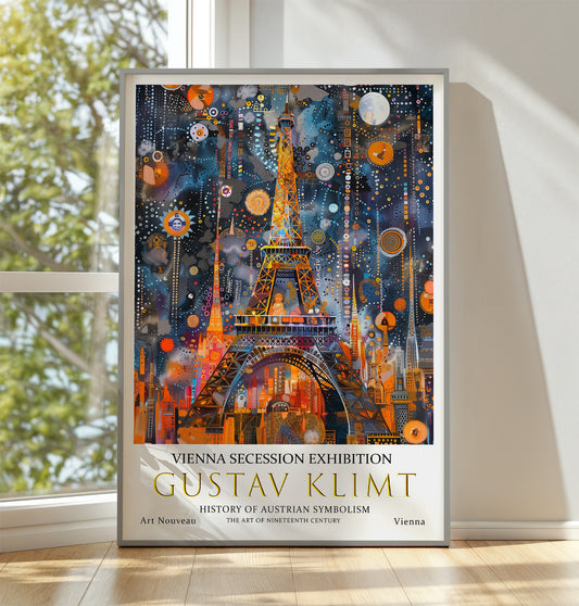 Gustav Klimt Eiffel Tower Garden Print, Klimt Museum Poster, Gustav Klimt Poster, Klimt Exhibition Poster, Gustav Klimt Painting, Moon Night