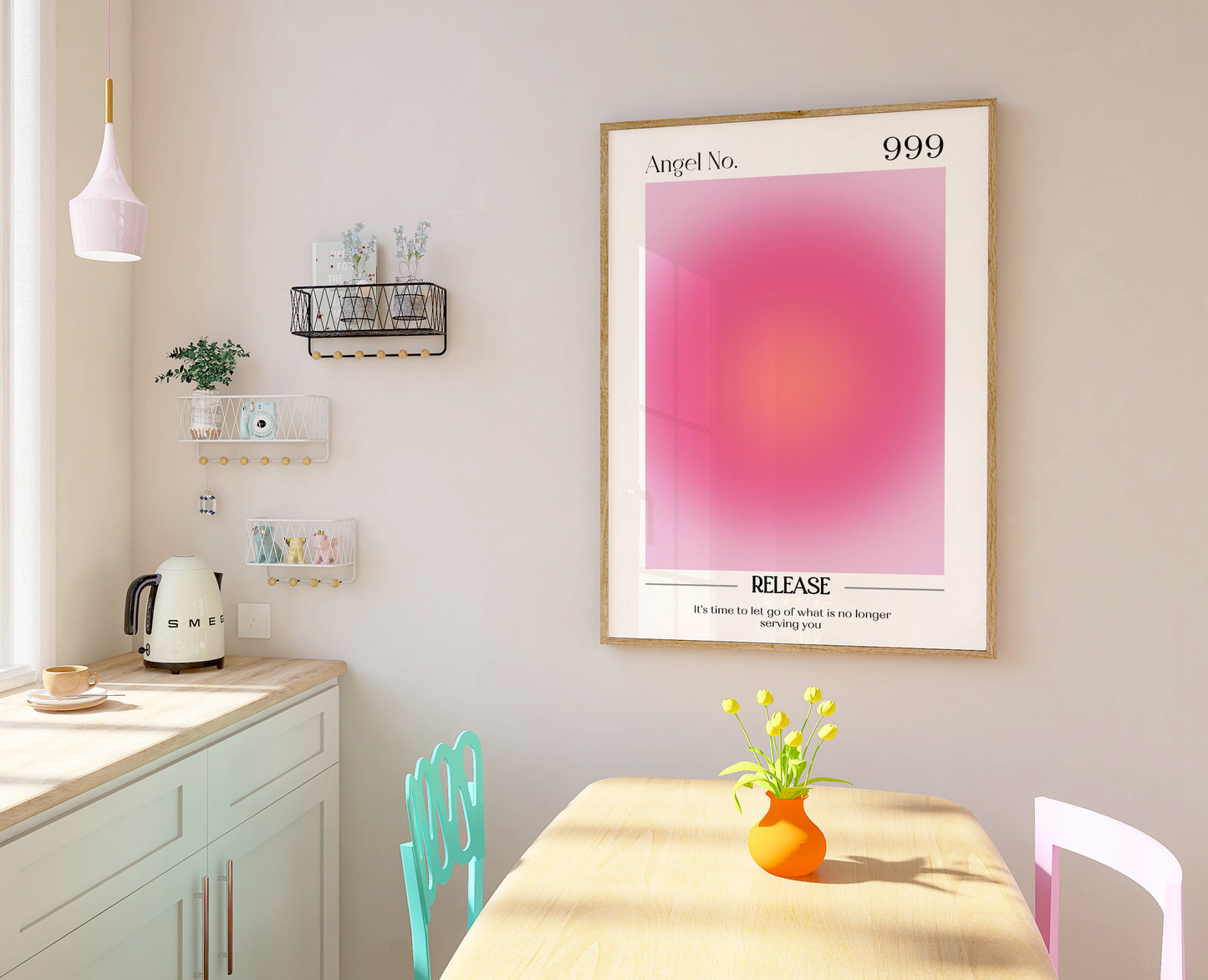 Angel Number Print - 999 Release Print - Aura Poster - Spiritual - Angel Number Wall Art - Girls Bedroom - 999 Angel Number - Pink Print