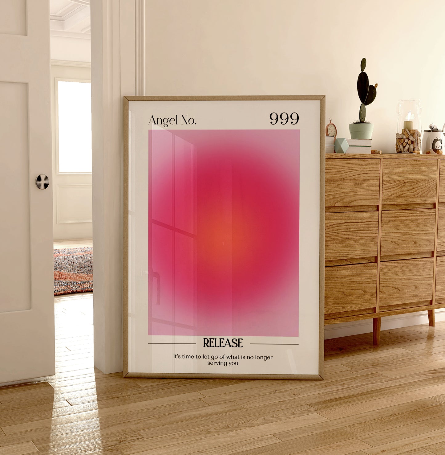 Angel Number Print - 999 Release Print - Aura Poster - Spiritual - Angel Number Wall Art - Girls Bedroom - 999 Angel Number - Pink Print